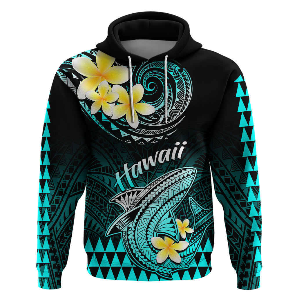 Personalised Hawaii Hoodie Polynesian Shark with Kakau Turquoise Version LT01