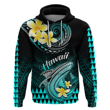 Personalised Hawaii Hoodie Polynesian Shark with Kakau Turquoise Version LT01