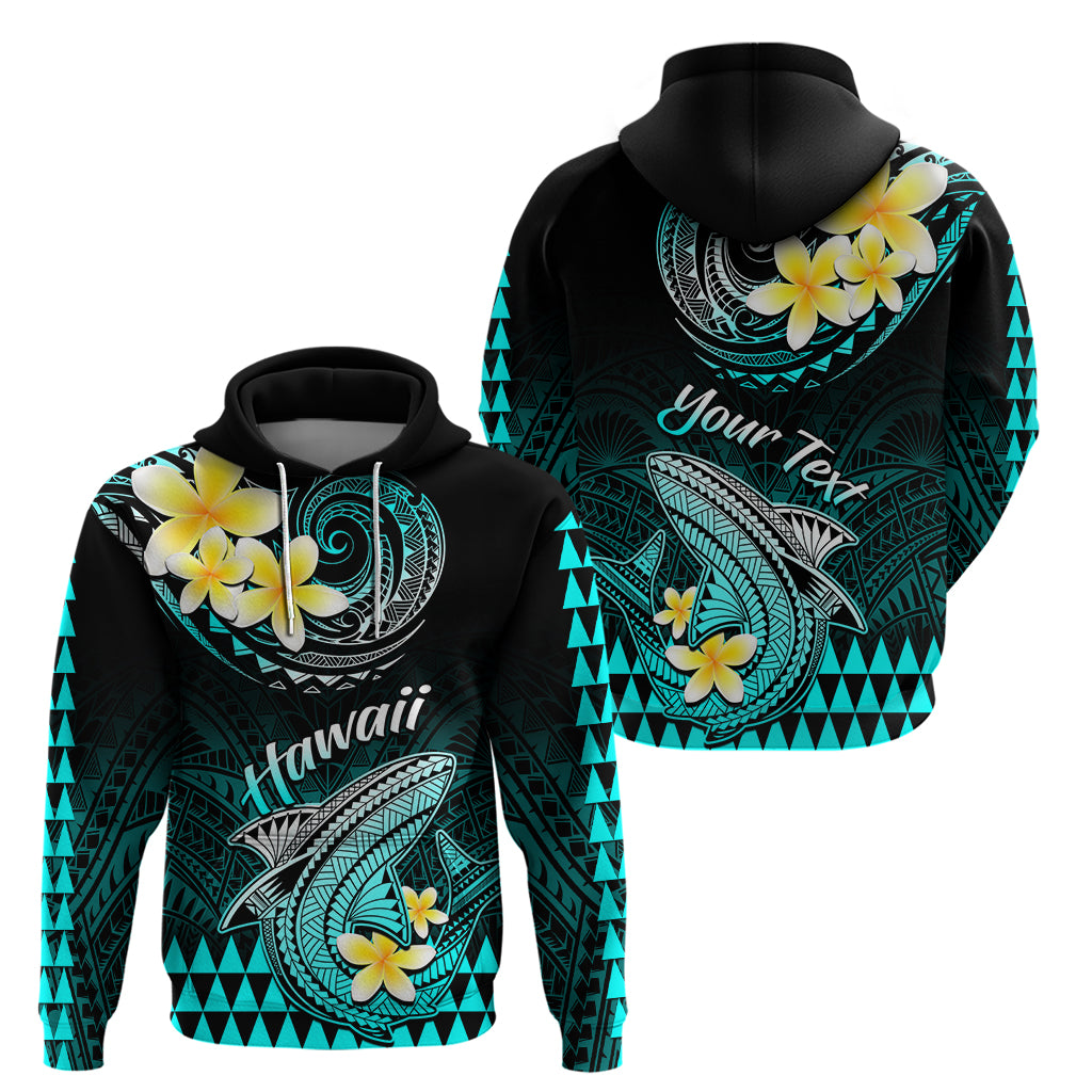 Personalised Hawaii Hoodie Polynesian Shark with Kakau Turquoise Version LT01