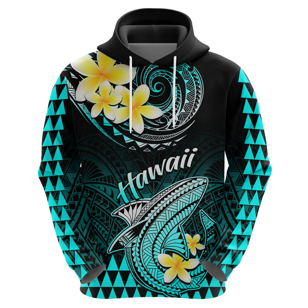 Personalised Hawaii Hoodie Polynesian Shark with Kakau Turquoise Version LT01