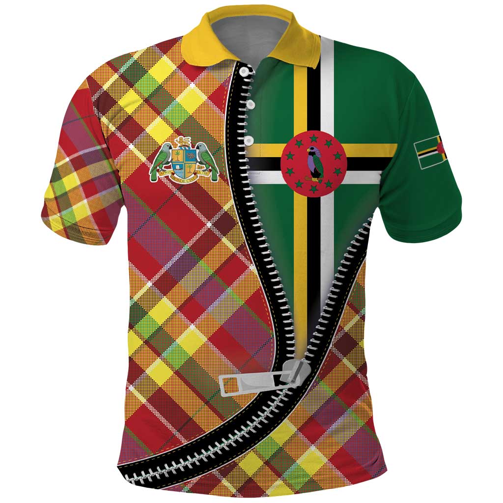 Dominica Creole Day Polo Shirt Madras Pattern Zipper Stylized LT01