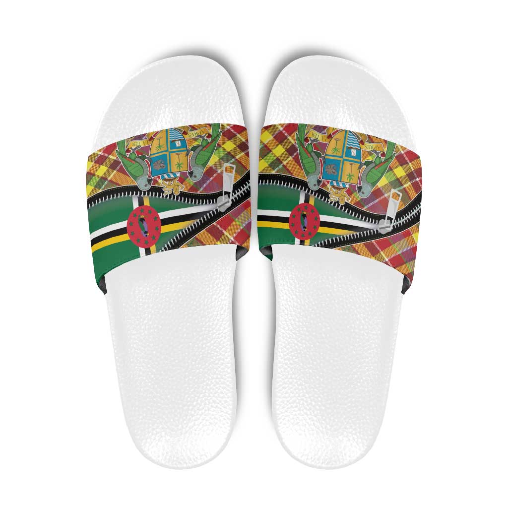 Dominica Creole Day Slide Sandals Madras Pattern Zipper Stylized LT01