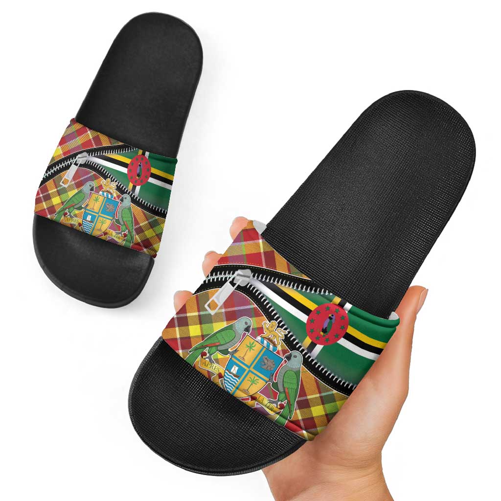 Dominica Creole Day Slide Sandals Madras Pattern Zipper Stylized LT01