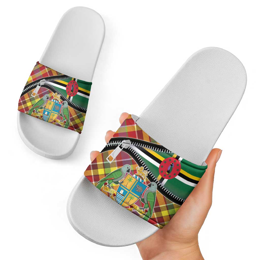 Dominica Creole Day Slide Sandals Madras Pattern Zipper Stylized LT01