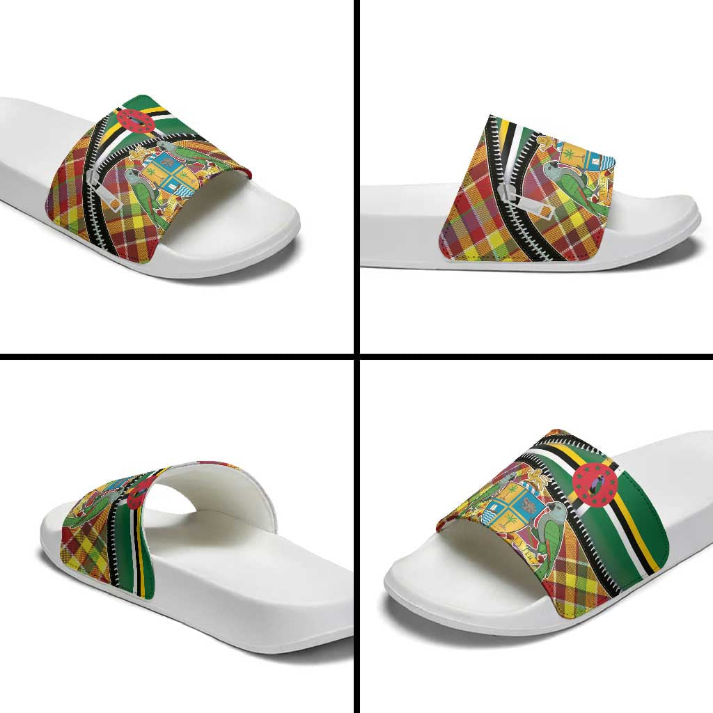Dominica Creole Day Slide Sandals Madras Pattern Zipper Stylized LT01