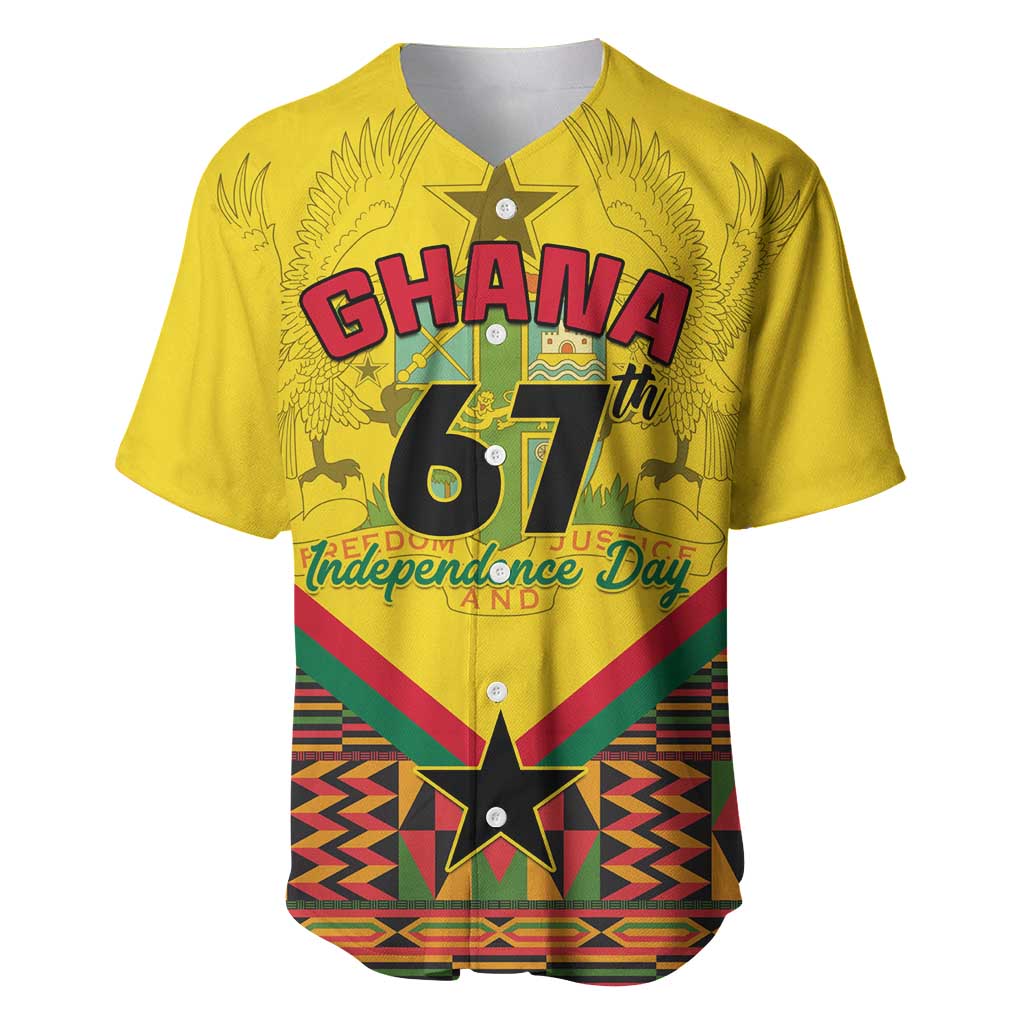 Ghana Independence Day Baseball Jersey with Freedom and Justice and African Pattern LT01