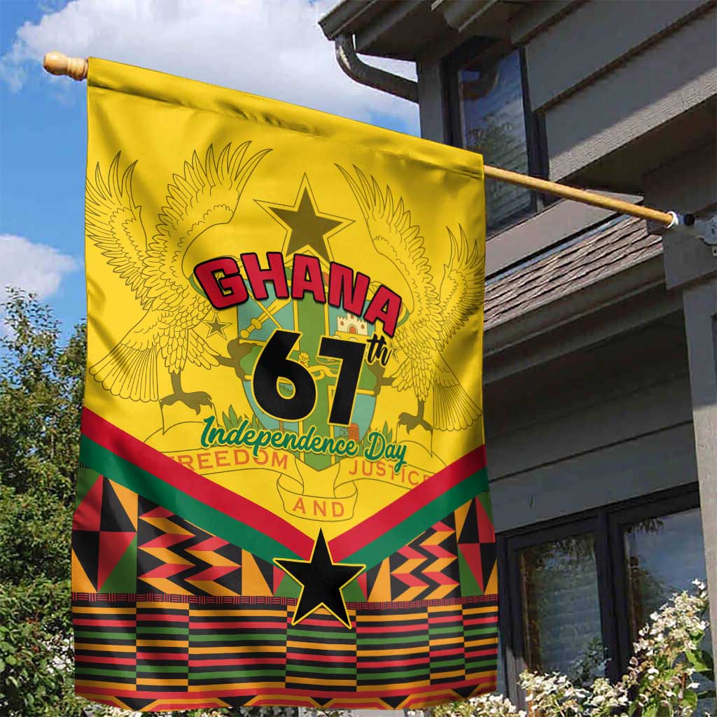 Ghana Independence Day Garden Flag with Freedom and Justice and African Pattern LT01