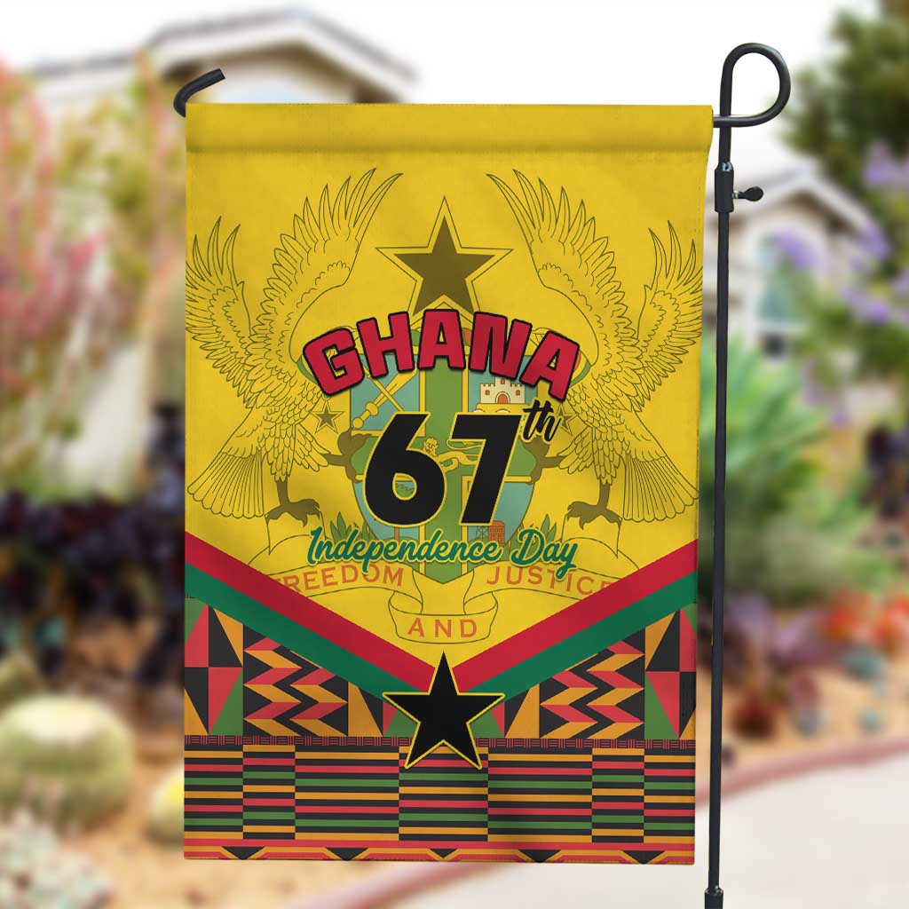 Ghana Independence Day Garden Flag with Freedom and Justice and African Pattern LT01