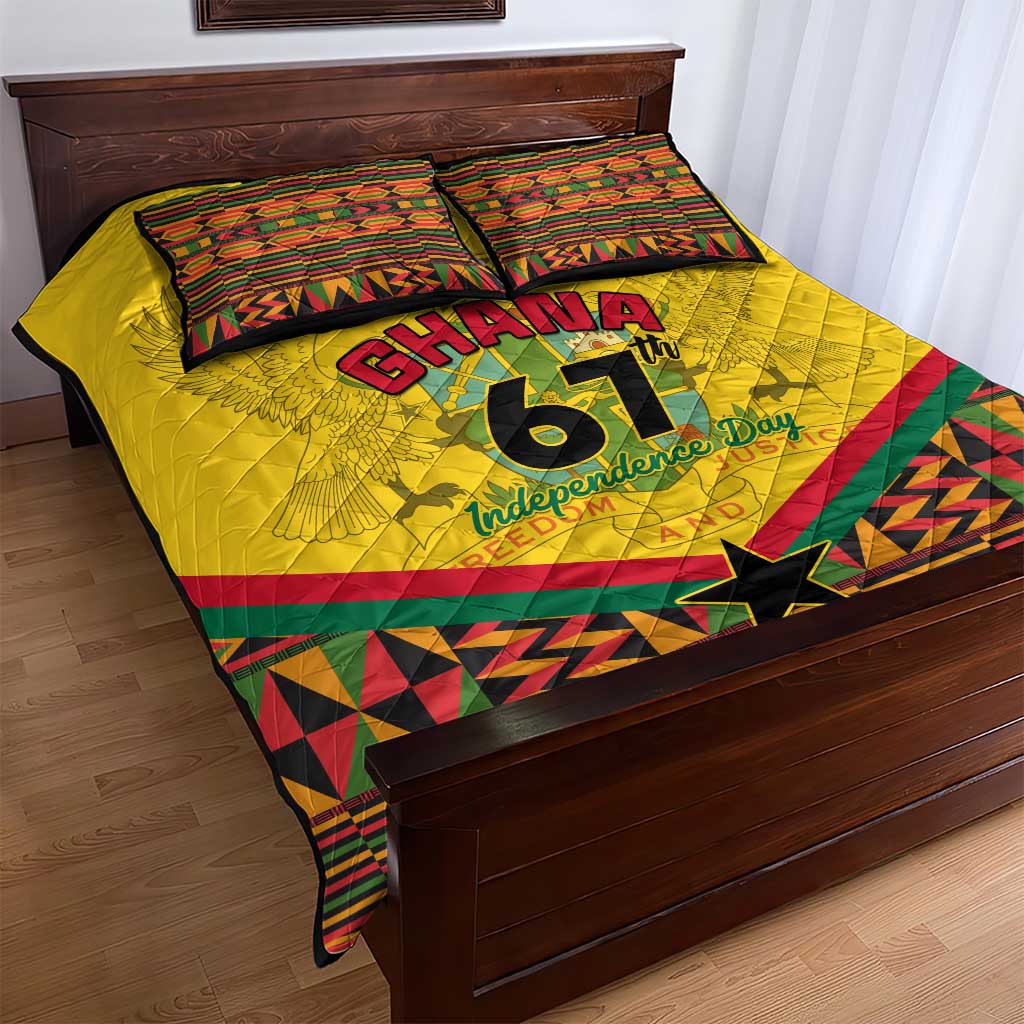 Ghana Independence Day Quilt Bed Set with Freedom and Justice and African Pattern LT01
