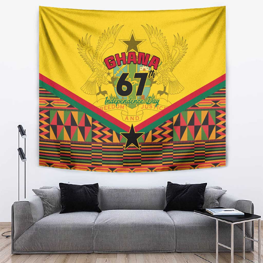 Ghana Independence Day Tapestry with Freedom and Justice and African Pattern LT01