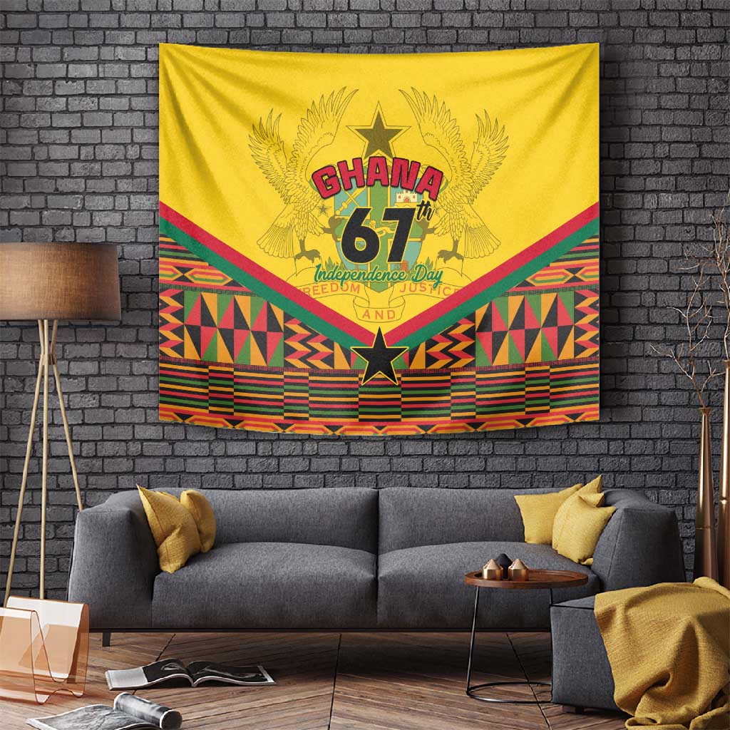 Ghana Independence Day Tapestry with Freedom and Justice and African Pattern LT01