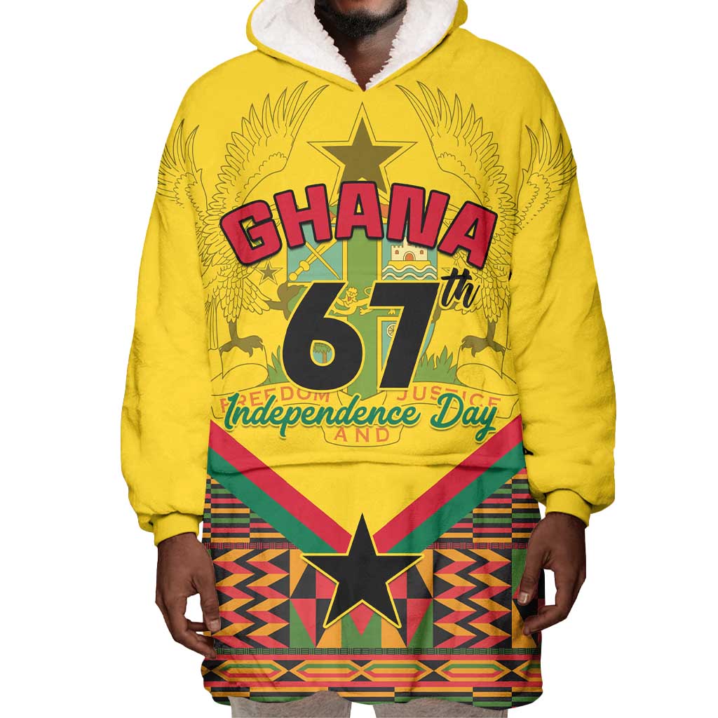 Ghana Independence Day Wearable Blanket Hoodie with Freedom and Justice and African Pattern LT01