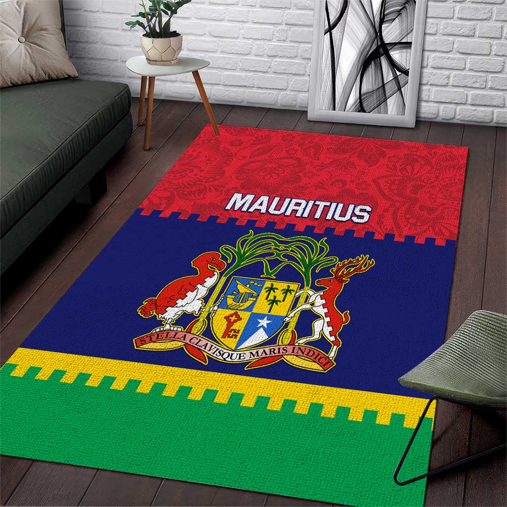 Mauritius Independence Day Area Rug with Stella Clavisque Maris Indici and Floral Pattern LT01
