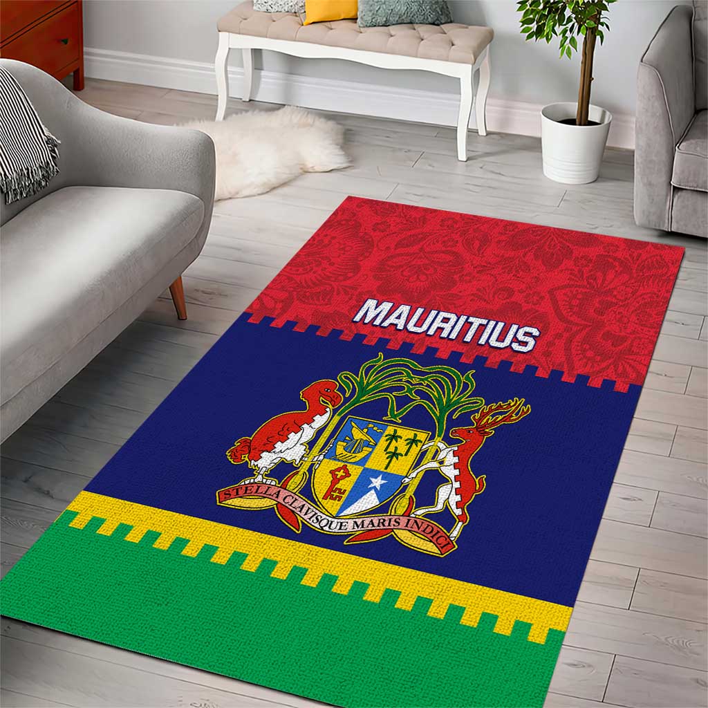 Mauritius Independence Day Area Rug with Stella Clavisque Maris Indici and Floral Pattern LT01