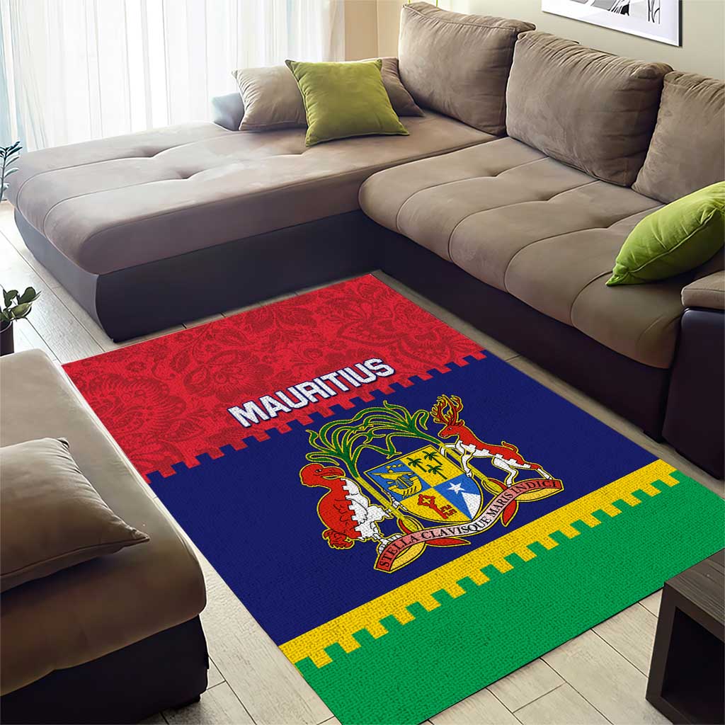 Mauritius Independence Day Area Rug with Stella Clavisque Maris Indici and Floral Pattern LT01