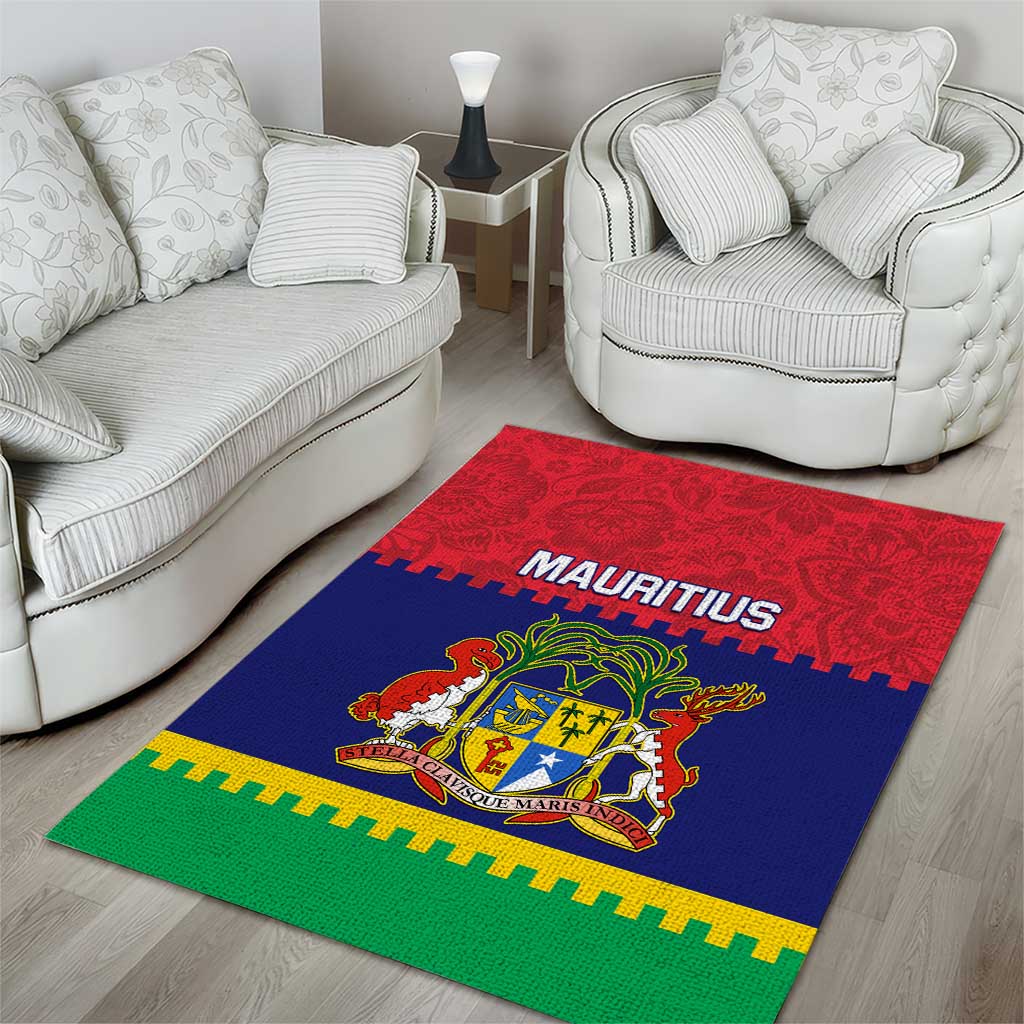 Mauritius Independence Day Area Rug with Stella Clavisque Maris Indici and Floral Pattern LT01
