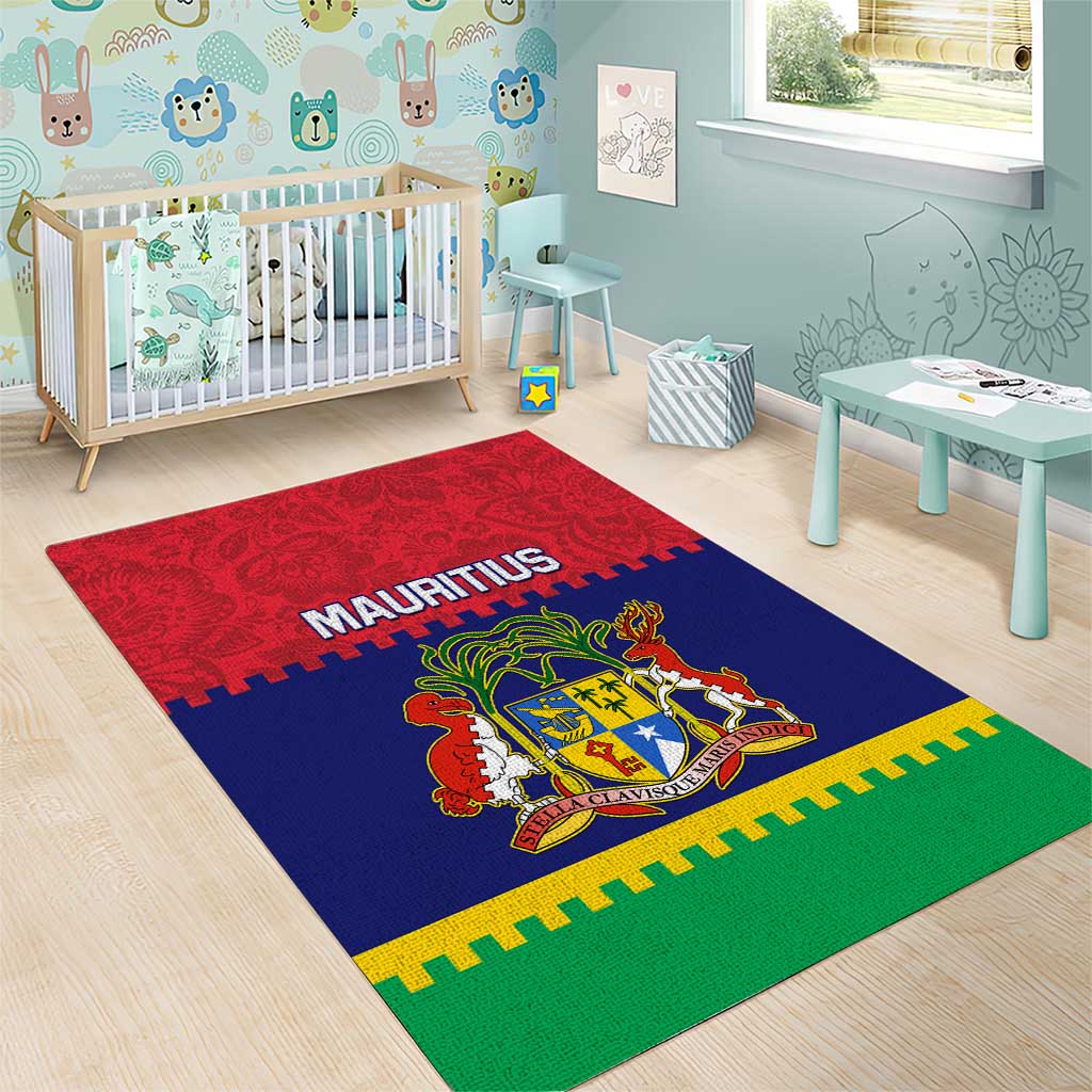 Mauritius Independence Day Area Rug with Stella Clavisque Maris Indici and Floral Pattern LT01