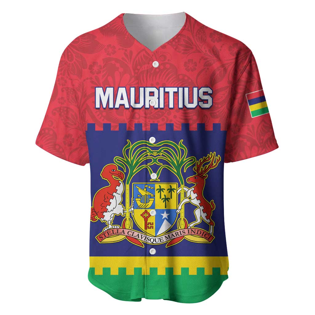 Mauritius Independence Day Baseball Jersey with Stella Clavisque Maris Indici and Floral Pattern LT01