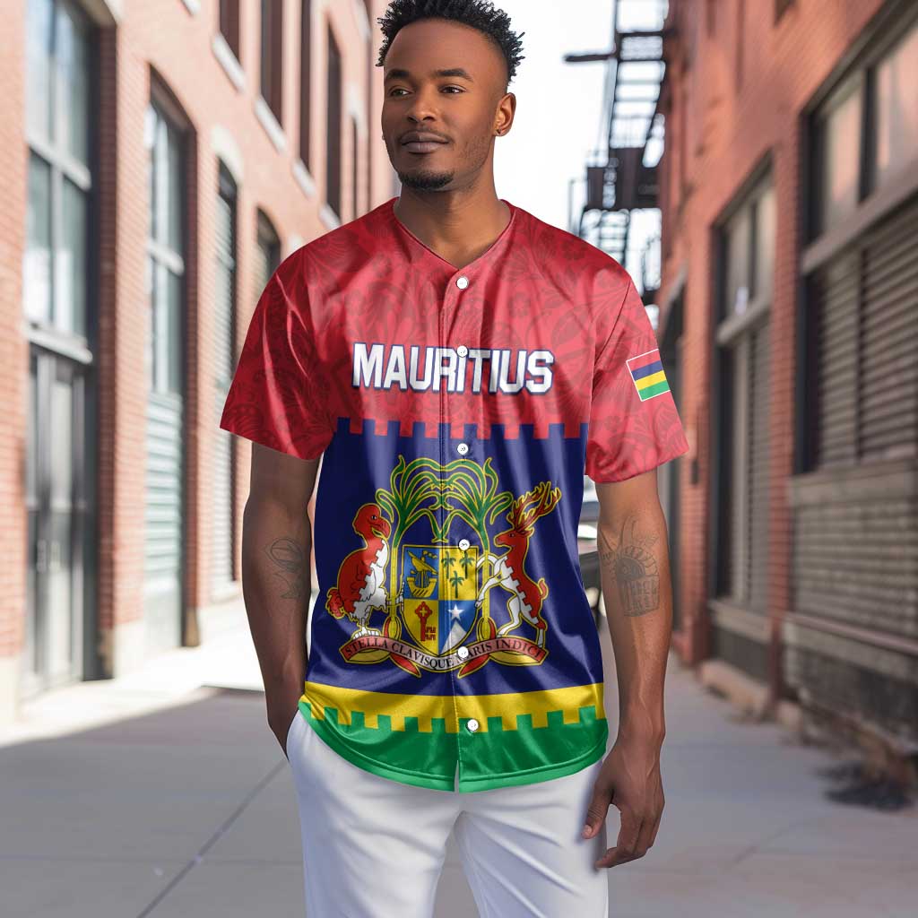 Mauritius Independence Day Baseball Jersey with Stella Clavisque Maris Indici and Floral Pattern LT01