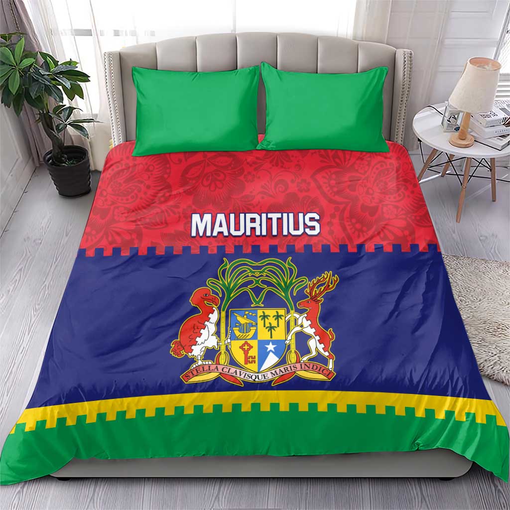 Mauritius Independence Day Bedding Set with Stella Clavisque Maris Indici and Floral Pattern LT01