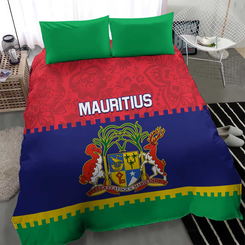 Mauritius Independence Day Bedding Set with Stella Clavisque Maris Indici and Floral Pattern LT01