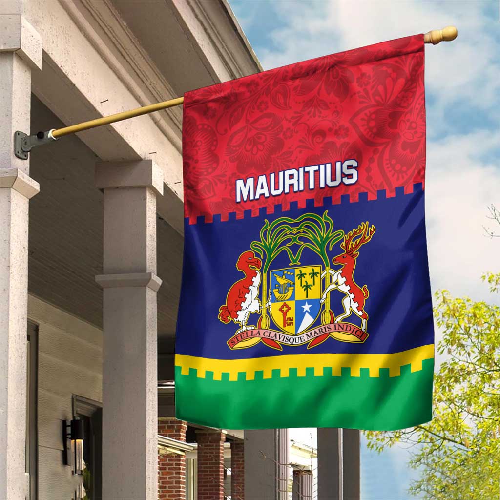 Mauritius Independence Day Garden Flag with Stella Clavisque Maris Indici and Floral Pattern LT01