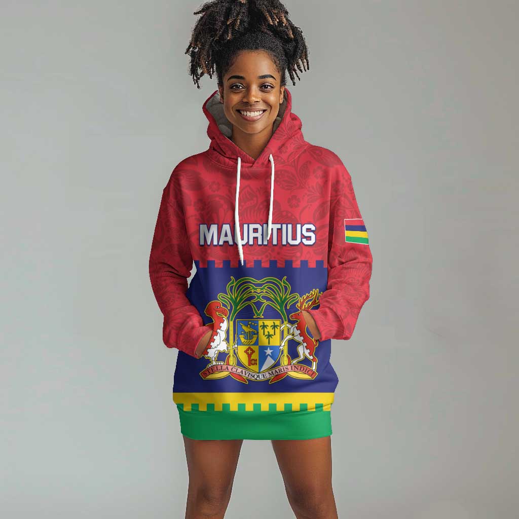 Mauritius Independence Day Hoodie Dress with Stella Clavisque Maris Indici and Floral Pattern LT01