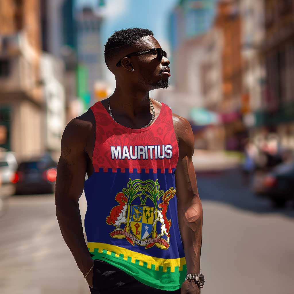 Mauritius Independence Day Men Tank Top with Stella Clavisque Maris Indici and Floral Pattern LT01