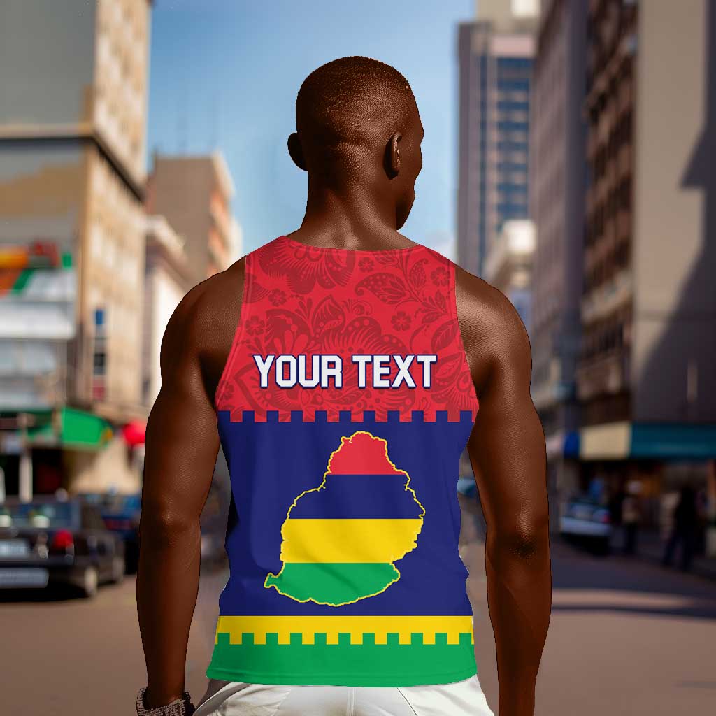 Mauritius Independence Day Men Tank Top with Stella Clavisque Maris Indici and Floral Pattern LT01
