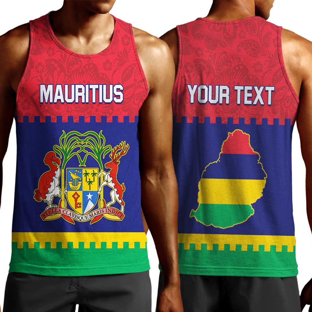 Mauritius Independence Day Men Tank Top with Stella Clavisque Maris Indici and Floral Pattern LT01