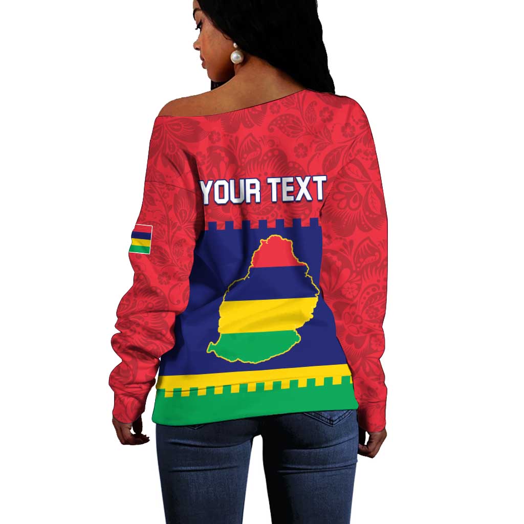 Mauritius Independence Day Off Shoulder Sweater with Stella Clavisque Maris Indici and Floral Pattern LT01