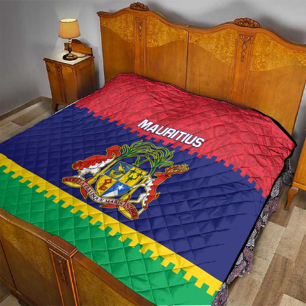 Mauritius Independence Day Quilt with Stella Clavisque Maris Indici and Floral Pattern LT01