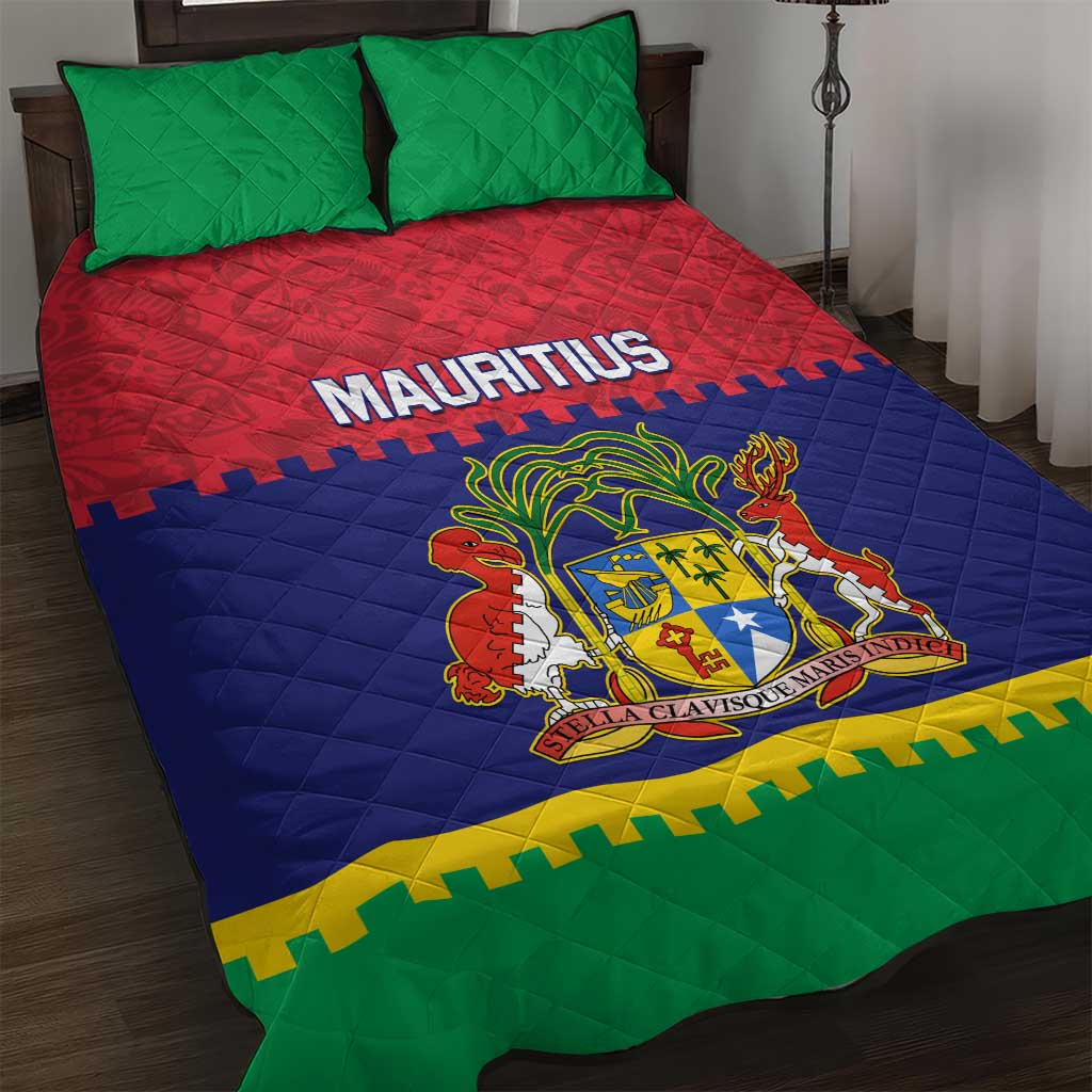 Mauritius Independence Day Quilt Bed Set with Stella Clavisque Maris Indici and Floral Pattern LT01