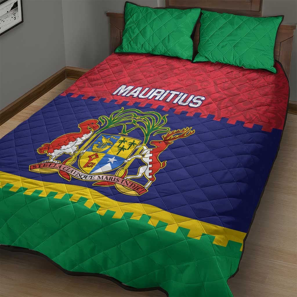 Mauritius Independence Day Quilt Bed Set with Stella Clavisque Maris Indici and Floral Pattern LT01
