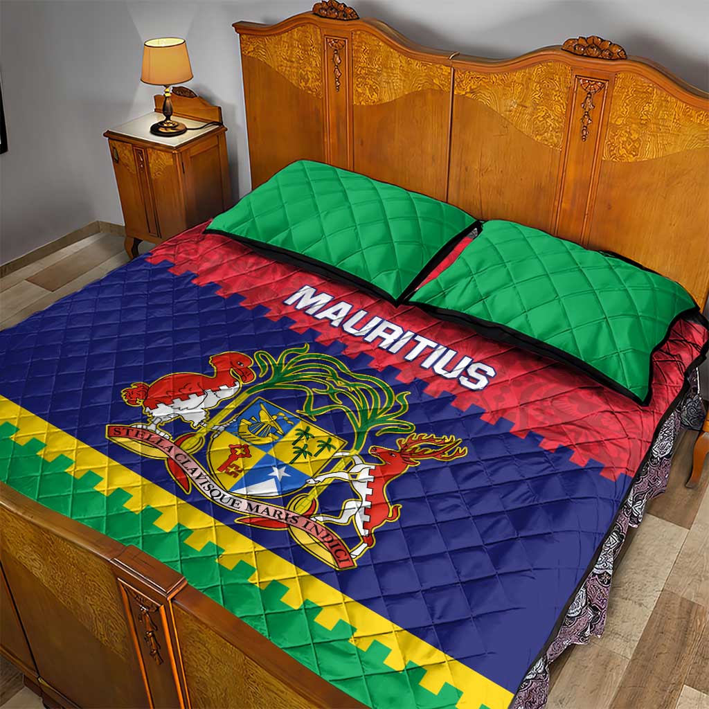 Mauritius Independence Day Quilt Bed Set with Stella Clavisque Maris Indici and Floral Pattern LT01