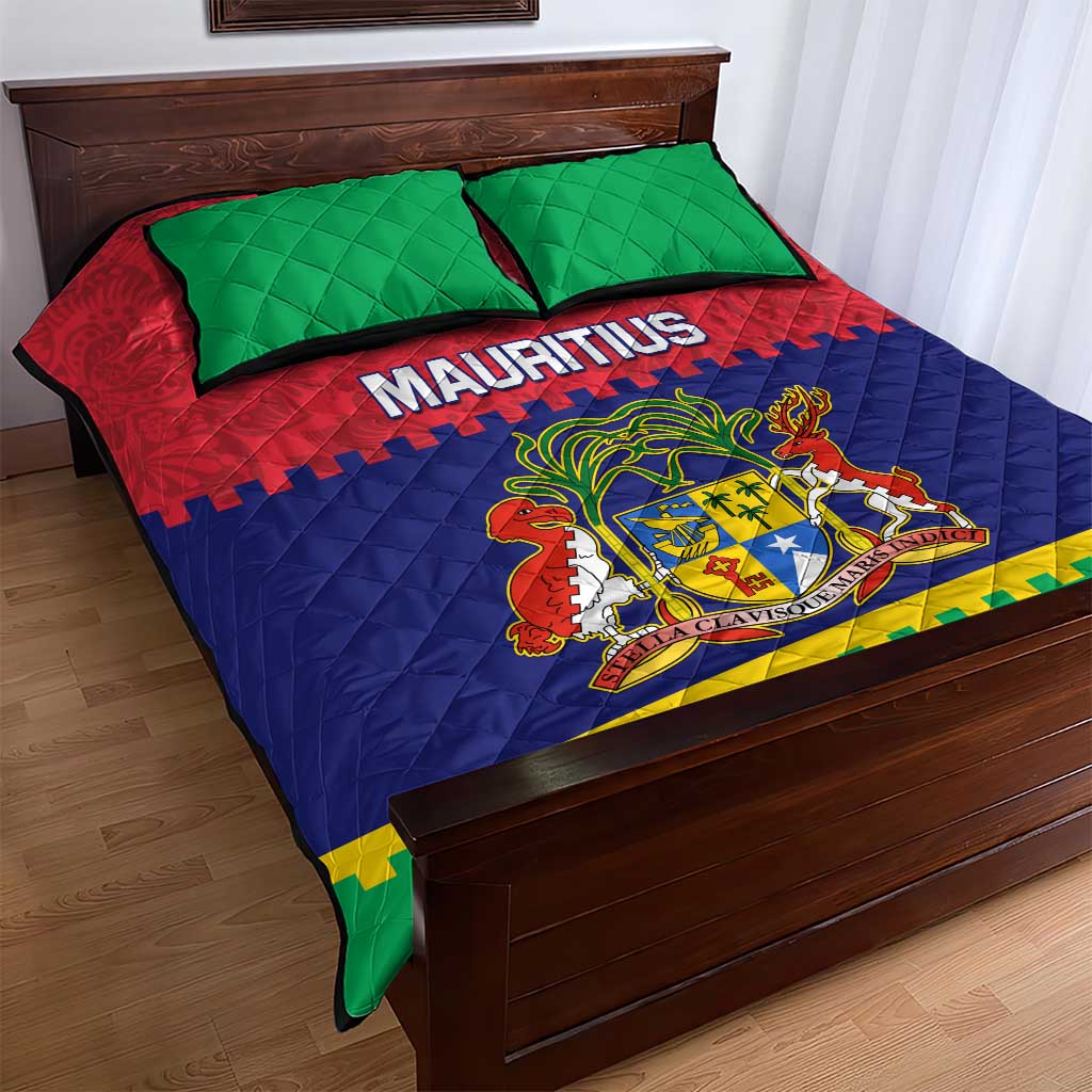Mauritius Independence Day Quilt Bed Set with Stella Clavisque Maris Indici and Floral Pattern LT01