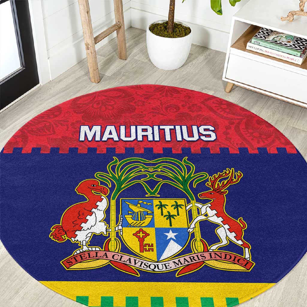 Mauritius Independence Day Round Carpet with Stella Clavisque Maris Indici and Floral Pattern LT01