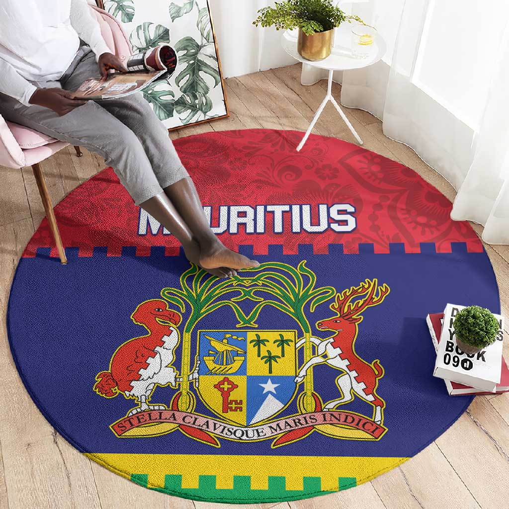 Mauritius Independence Day Round Carpet with Stella Clavisque Maris Indici and Floral Pattern LT01
