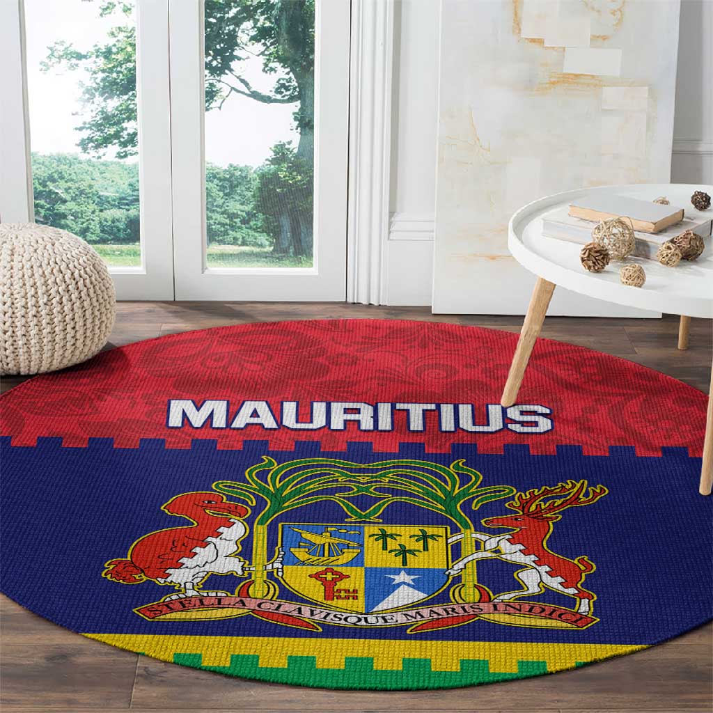 Mauritius Independence Day Round Carpet with Stella Clavisque Maris Indici and Floral Pattern LT01