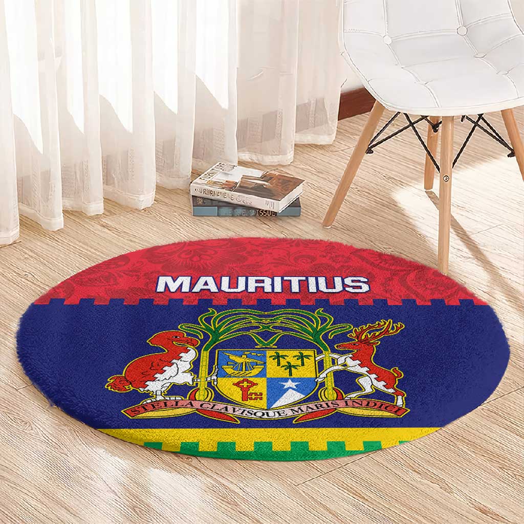 Mauritius Independence Day Round Carpet with Stella Clavisque Maris Indici and Floral Pattern LT01