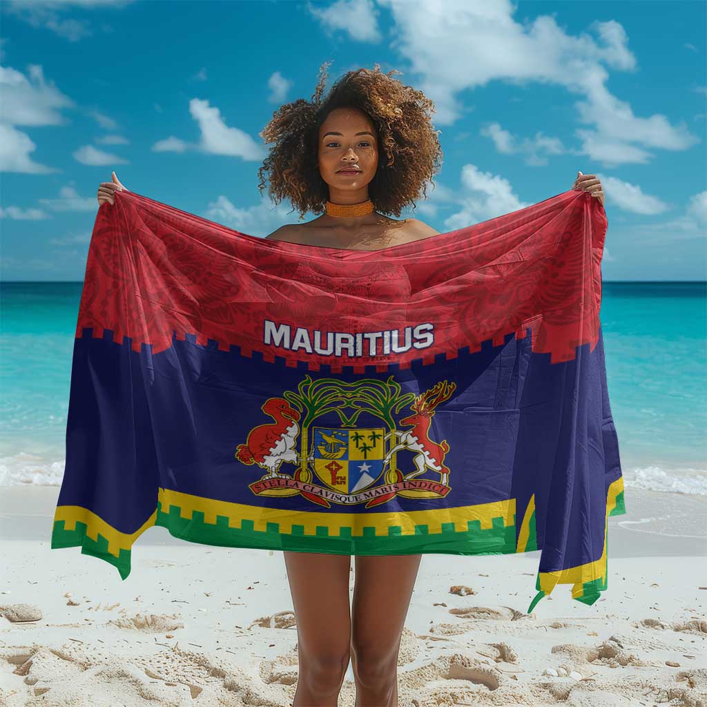 Mauritius Independence Day Sarong with Stella Clavisque Maris Indici and Floral Pattern LT01