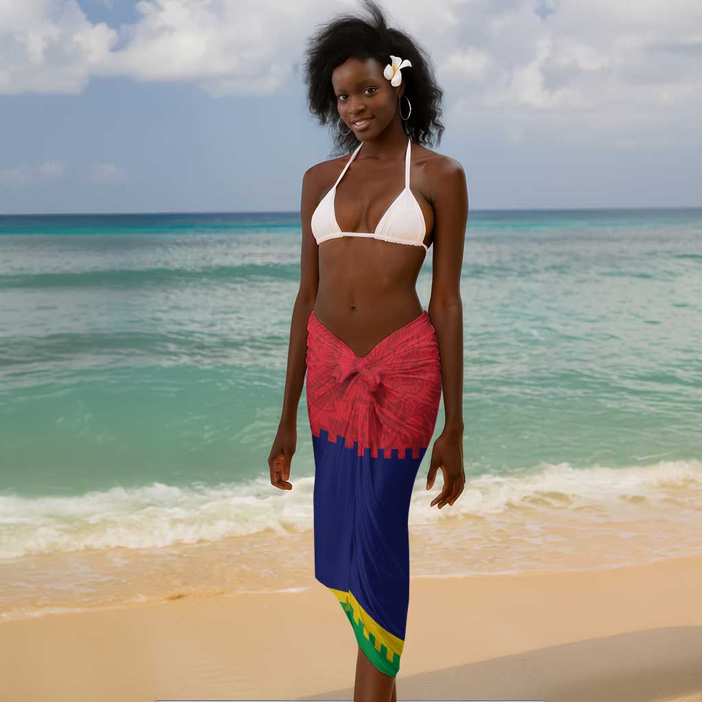 Mauritius Independence Day Sarong with Stella Clavisque Maris Indici and Floral Pattern LT01