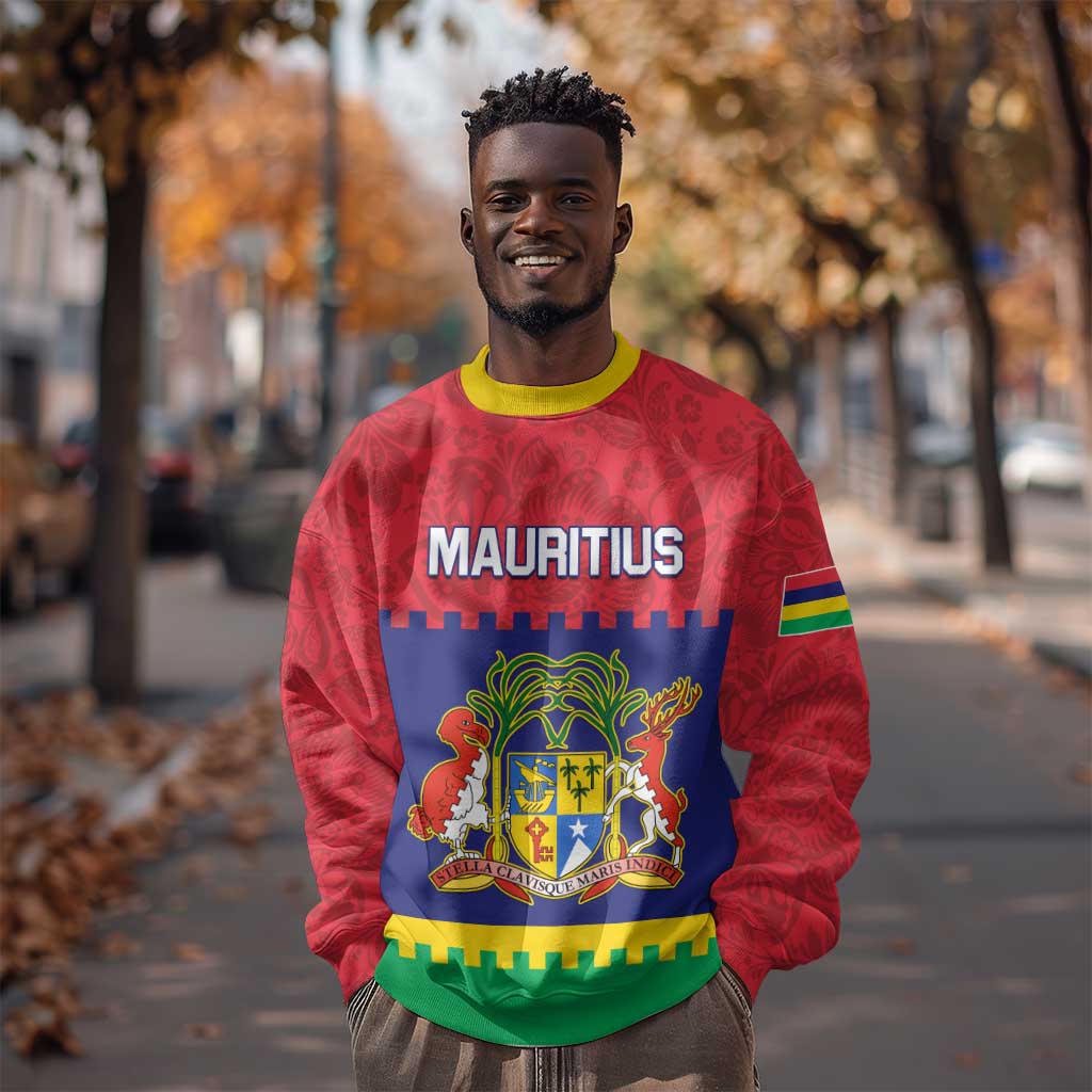 Mauritius Independence Day Sweatshirt with Stella Clavisque Maris Indici and Floral Pattern LT01