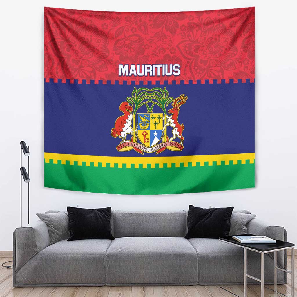 Mauritius Independence Day Tapestry with Stella Clavisque Maris Indici and Floral Pattern LT01