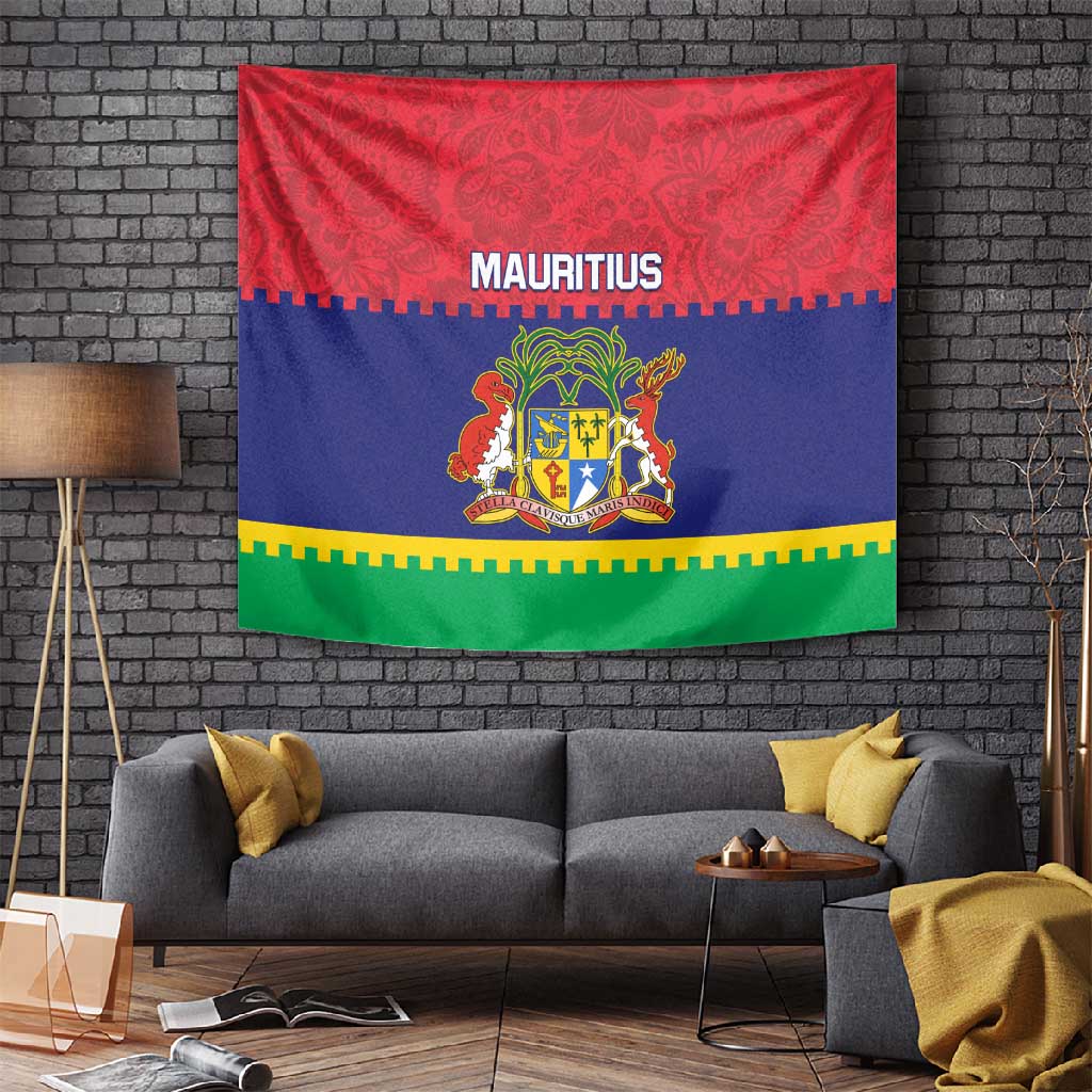 Mauritius Independence Day Tapestry with Stella Clavisque Maris Indici and Floral Pattern LT01