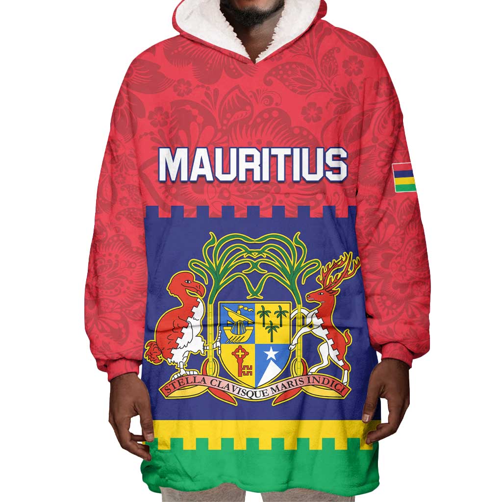 Mauritius Independence Day Wearable Blanket Hoodie with Stella Clavisque Maris Indici and Floral Pattern LT01