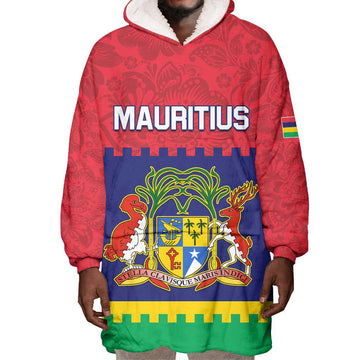 Mauritius Independence Day Wearable Blanket Hoodie with Stella Clavisque Maris Indici and Floral Pattern LT01