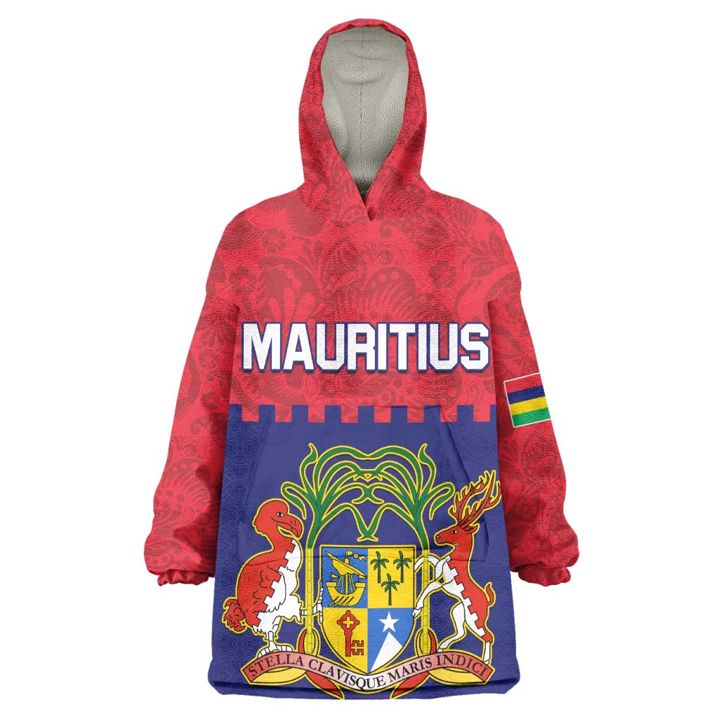 Mauritius Independence Day Wearable Blanket Hoodie with Stella Clavisque Maris Indici and Floral Pattern LT01