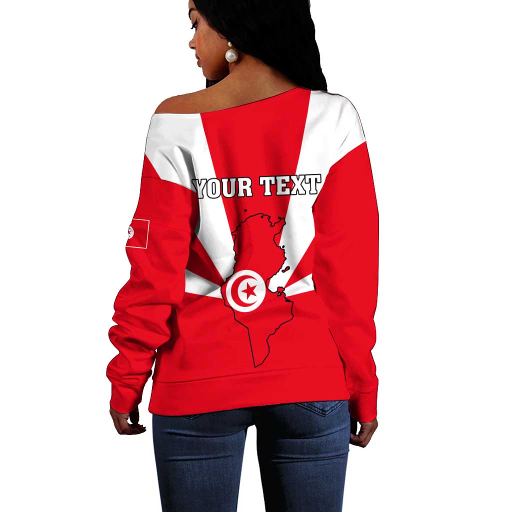 Tunisia Independence Day Off Shoulder Sweater with Coat of Arms and Flag Style LT01