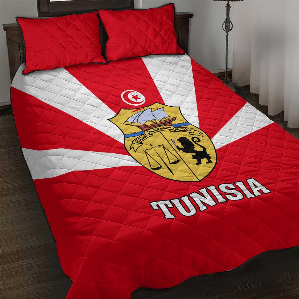 Tunisia Independence Day Quilt Bed Set with Coat of Arms and Flag Style LT01
